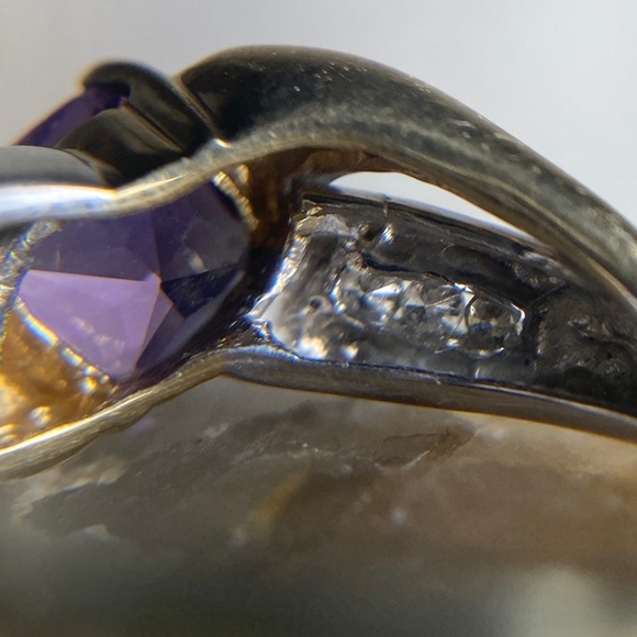 Amethyst and Diamond 2-Tone Gold 10k Ring - Picture 6 of 12
